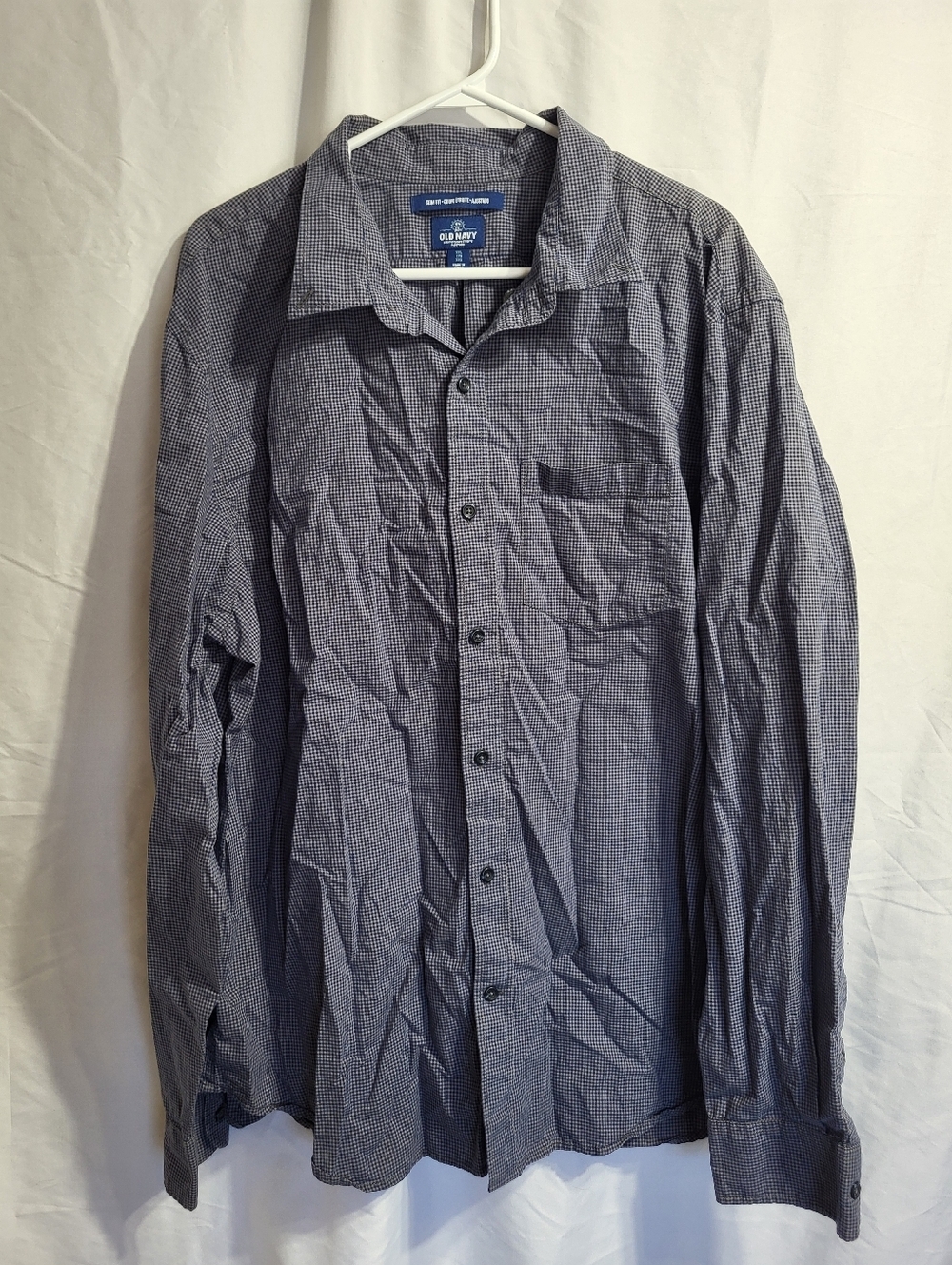 Old Navy Blue Micro-Check Button-Up Shirt, Size XXL